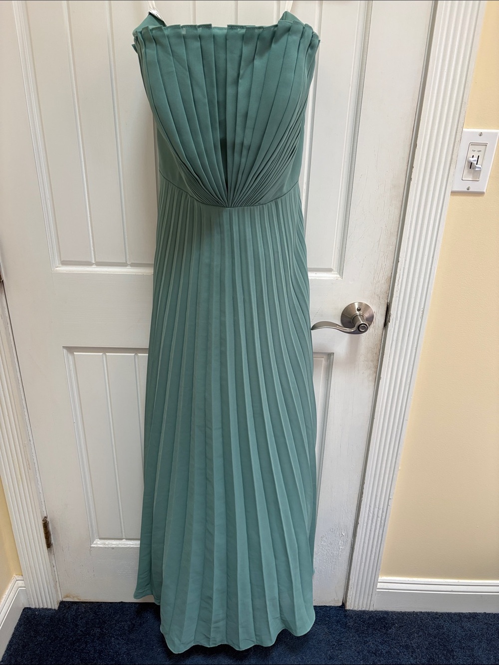 Amazon Strapless Pleated Maxi Dress in Sage Green